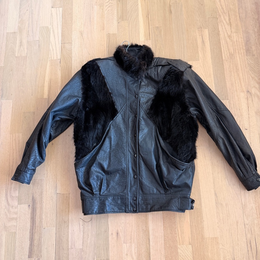 Black Leather and Fur Jacket